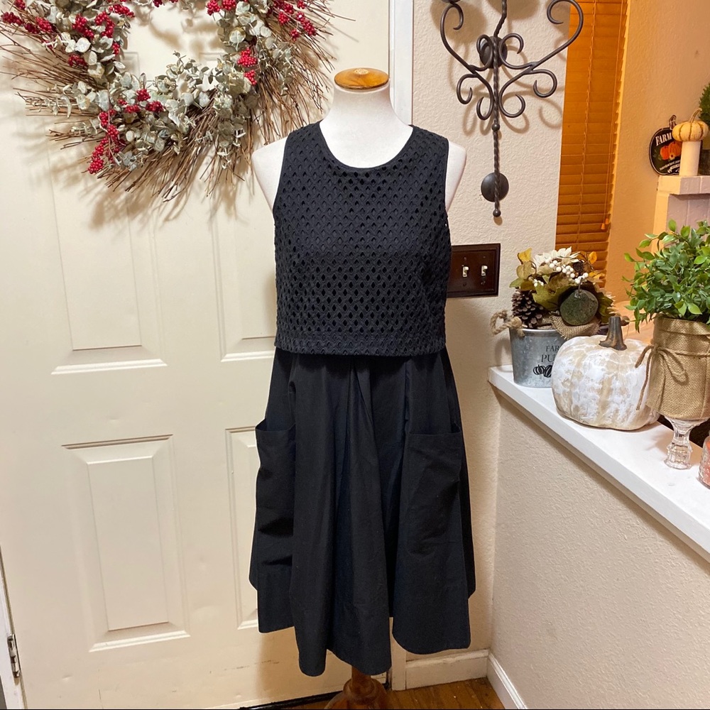 Eliza J Black Eyelet Overlay Gorgeous Midi Dress
